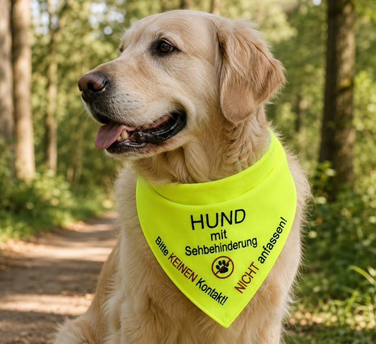 Halstuch für Hunde Neongelb Warntuch "Hund mit Sehbehinderung" Halstuch für Hunde Neongelb Warntuch "Hund mit Sehbehinderung"